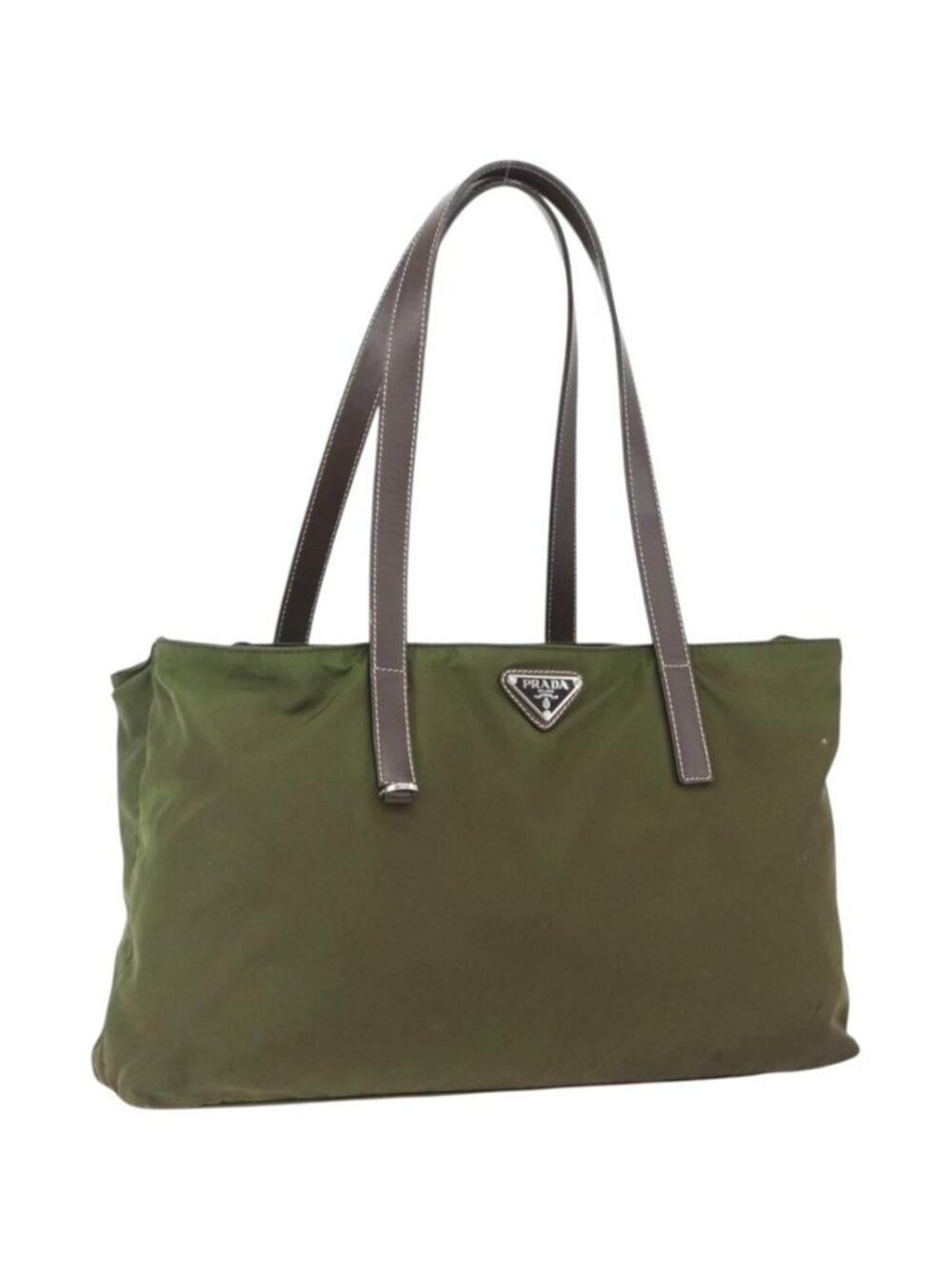 PRADA Tote Bag Nylon Khaki Silver